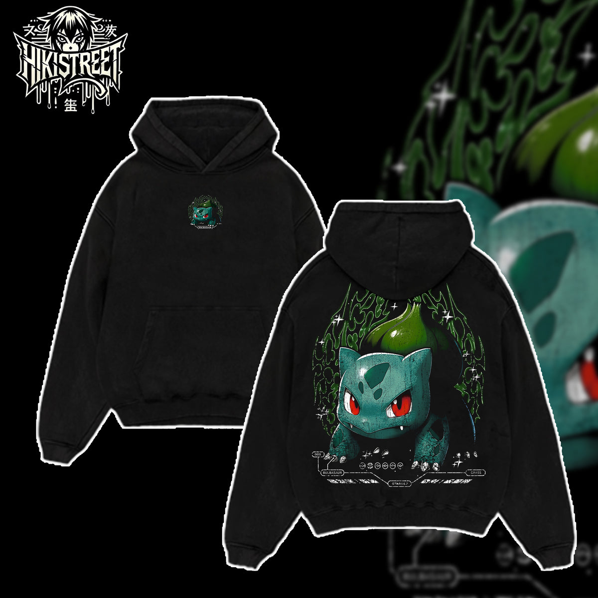 [HIKISTREET] Vintage Bulbasaur Acid Washed T-Shirt, Pokemon Merch, Anime Washed Oversized Tee, Aesthetic Anime Streetwear Gift