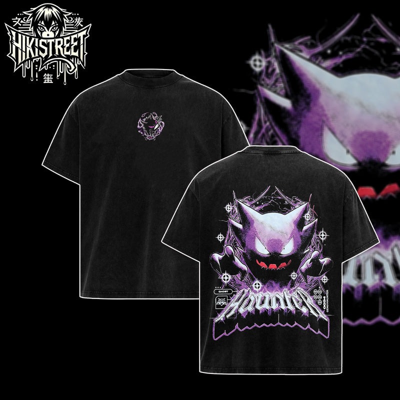 [HIKISTREET] Vintage Gengar Acid Washed T-Shirt, Pokemon Merch, Anime Washed Oversized Tee, Aesthetic Anime Streetwear Gift