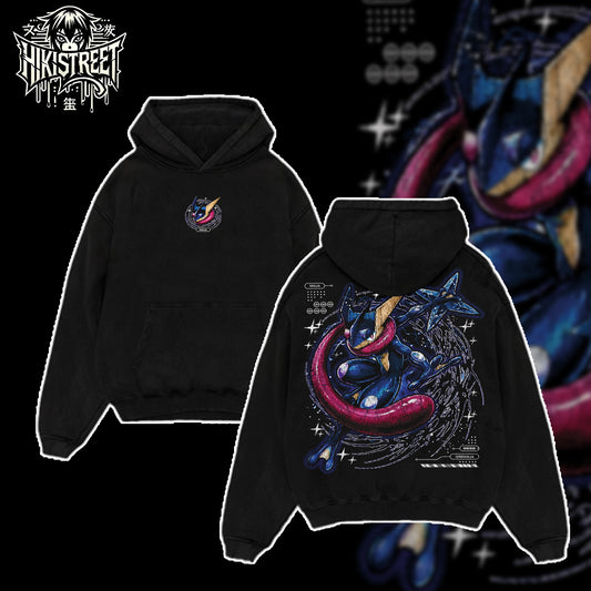 [HIKISTREET] Vintage Greninja Acid Washed T-Shirt, Pokemon Merch, Anime Washed Oversized Tee, Aesthetic Anime Streetwear Gift