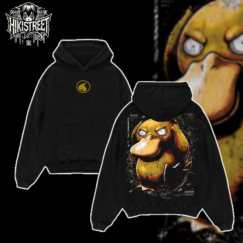 [HIKISTREET] Vintage Psyduck Acid Washed T-Shirt, Pokemon Merch, Anime Washed Oversized Tee, Aesthetic Anime Streetwear Gift