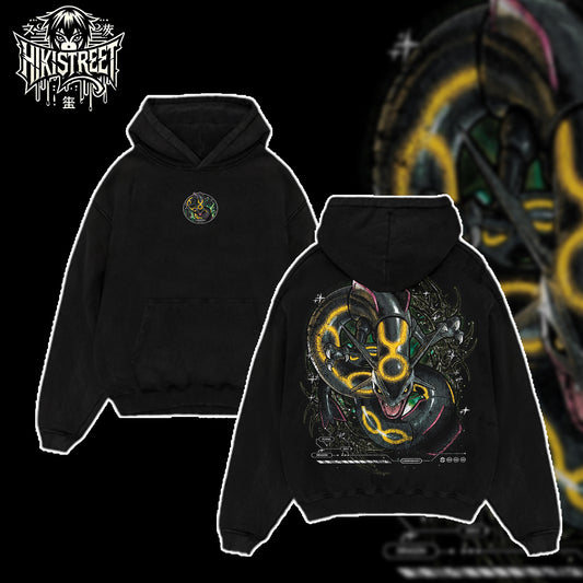 [HIKISTREET] Vintage Rayquaza Acid Washed T-Shirt, Pokemon Merch, Anime Washed Oversized Tee, Aesthetic Anime Streetwear Gift