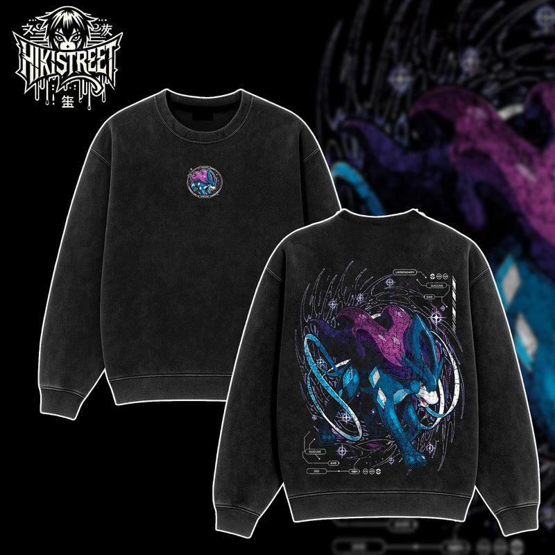 [HIKISTREET] Vintage Suicune Acid Washed T-Shirt, Pokemon Merch, Anime Washed Oversized Tee, Aesthetic Anime Streetwear Gift