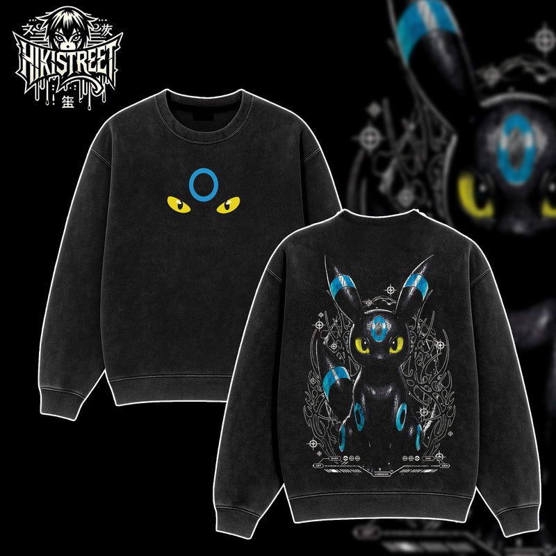 [HIKISTREET] Vintage Umbreon Acid Washed T-Shirt, Pokemon Merch, Anime Washed Oversized Tee, Aesthetic Anime Streetwear Gift