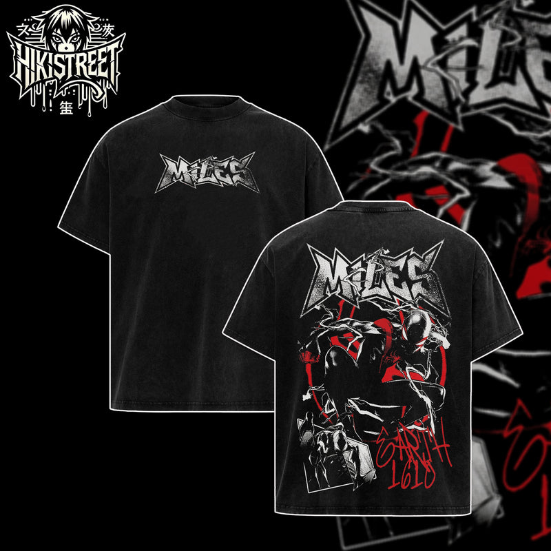 [HIKISTREET] Vintage Miles Morales Acid Washed T-Shirt, MCU Merch, Comics Washed Oversized Tee, Aesthetic Comics Streetwear Gift