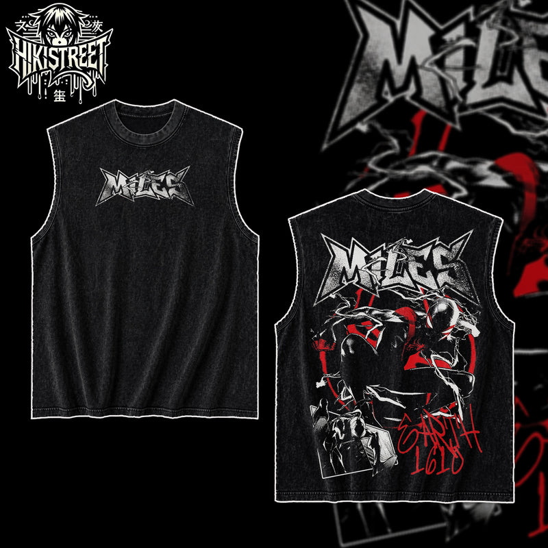 [HIKISTREET] Vintage Miles Morales Acid Washed T-Shirt, MCU Merch, Comics Washed Oversized Tee, Aesthetic Comics Streetwear Gift