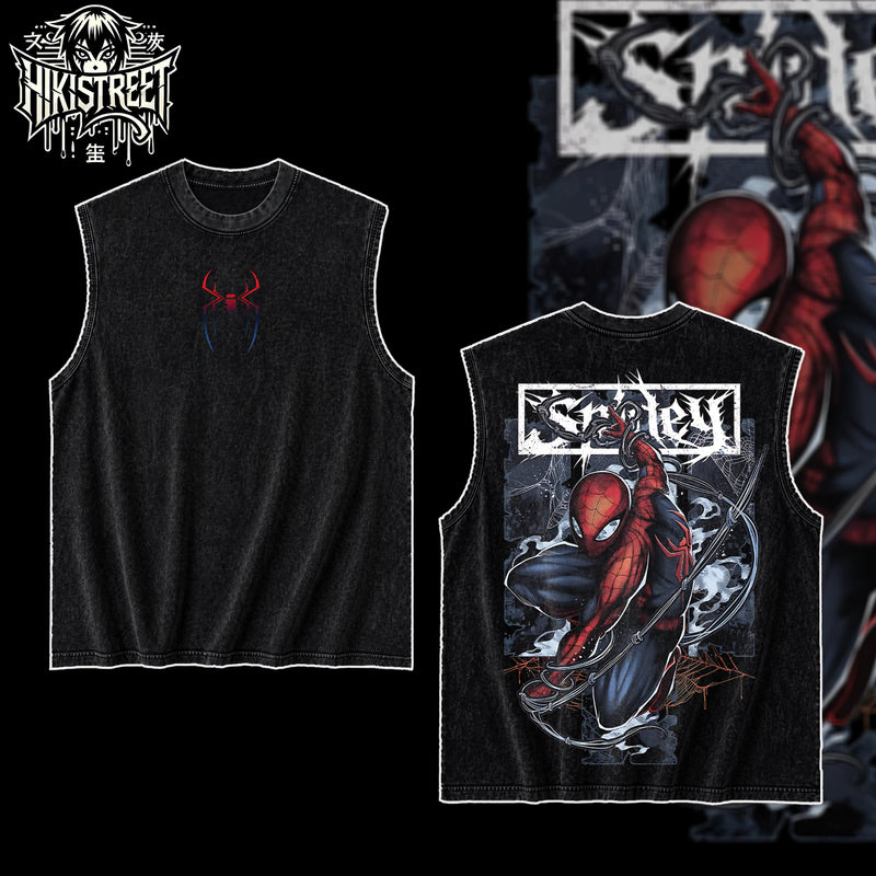 [HIKISTREET] Vintage Spider Man Acid Washed T-Shirt, MCU Merch, Comics Washed Oversized Tee, Aesthetic Comics Streetwear Gift