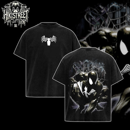 [HIKISTREET] Vintage Symbonite Spider Man V6 Acid Washed T-Shirt, MCU Merch, Comics Washed Oversized Tee, Aesthetic Comics Streetwear Gift
