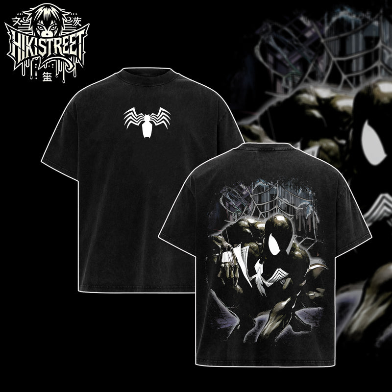 [HIKISTREET] Vintage Symbonite Spider Man V6 Acid Washed T-Shirt, MCU Merch, Comics Washed Oversized Tee, Aesthetic Comics Streetwear Gift