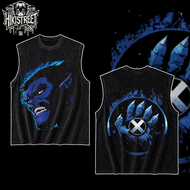 [HIKISTREET] Vintage Beast The X-Men Acid Washed T-Shirt, MCU Merch, Comics Washed Oversized Tee, Aesthetic Comics Streetwear Gift