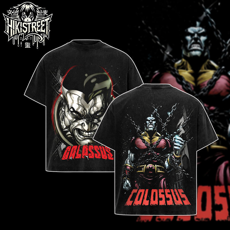 [HIKISTREET] Vintage Colossus The X-Men Acid Washed T-Shirt, MCU Merch, Comics Washed Oversized Tee, Aesthetic Comics Streetwear Gift