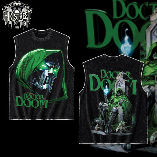 [HIKISTREET] Vintage Doctor Doom Acid Washed T-Shirt, MCU Merch, Comics Washed Oversized Tee, Aesthetic Comics Streetwear Gift