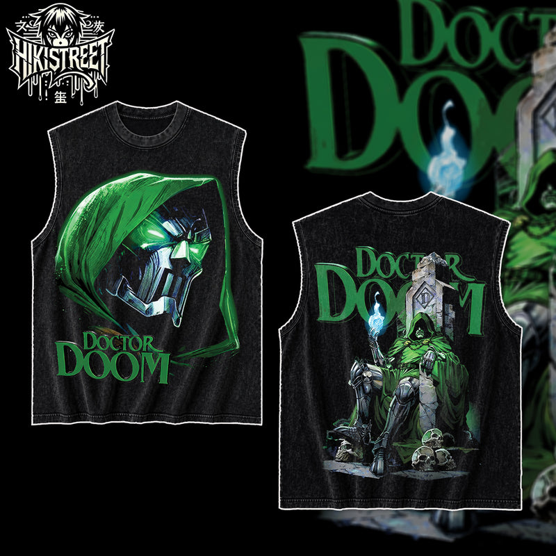 [HIKISTREET] Vintage Doctor Doom Acid Washed T-Shirt, MCU Merch, Comics Washed Oversized Tee, Aesthetic Comics Streetwear Gift