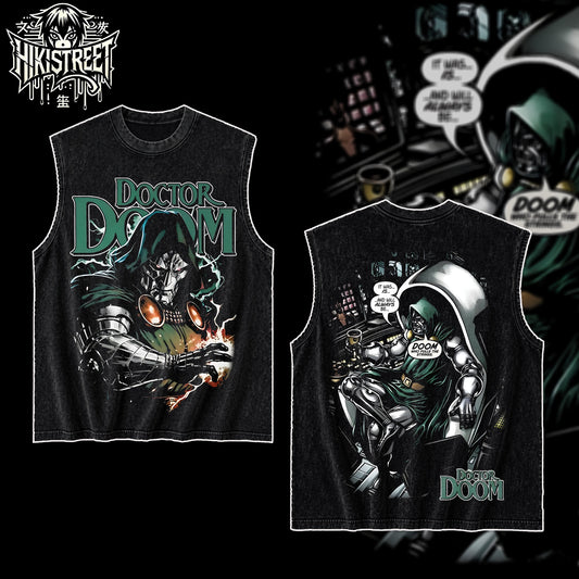 [HIKISTREET] Vintage Doctor Doom V2 Acid Washed T-Shirt, MCU Merch, Comics Washed Oversized Tee, Aesthetic Comics Streetwear Gift