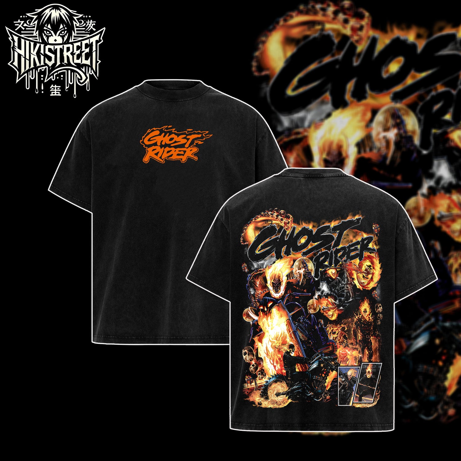 [HIKISTREET] Vintage Ghost Rider Acid Washed T-Shirt, MCU Merch, Comics Washed Oversized Tee, Aesthetic Comics Streetwear Gift