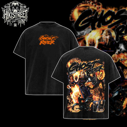 [HIKISTREET] Vintage Ghost Rider Acid Washed T-Shirt, MCU Merch, Comics Washed Oversized Tee, Aesthetic Comics Streetwear Gift