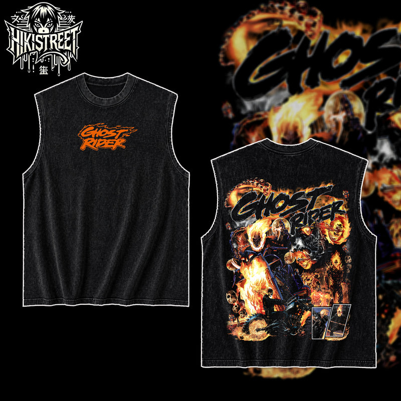 [HIKISTREET] Vintage Ghost Rider Acid Washed T-Shirt, MCU Merch, Comics Washed Oversized Tee, Aesthetic Comics Streetwear Gift