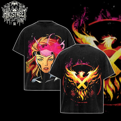 [HIKISTREET] Vintage Jean Grey The X-Men Acid Washed T-Shirt, MCU Merch, Comics Washed Oversized Tee, Aesthetic Comics Streetwear Gift