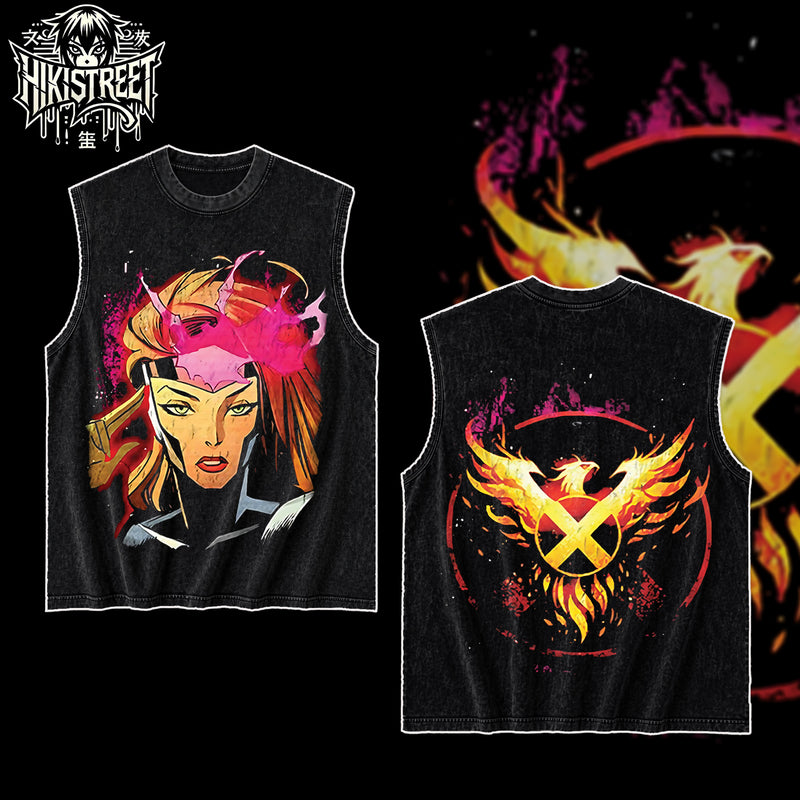 [HIKISTREET] Vintage Jean Grey The X-Men Acid Washed T-Shirt, MCU Merch, Comics Washed Oversized Tee, Aesthetic Comics Streetwear Gift