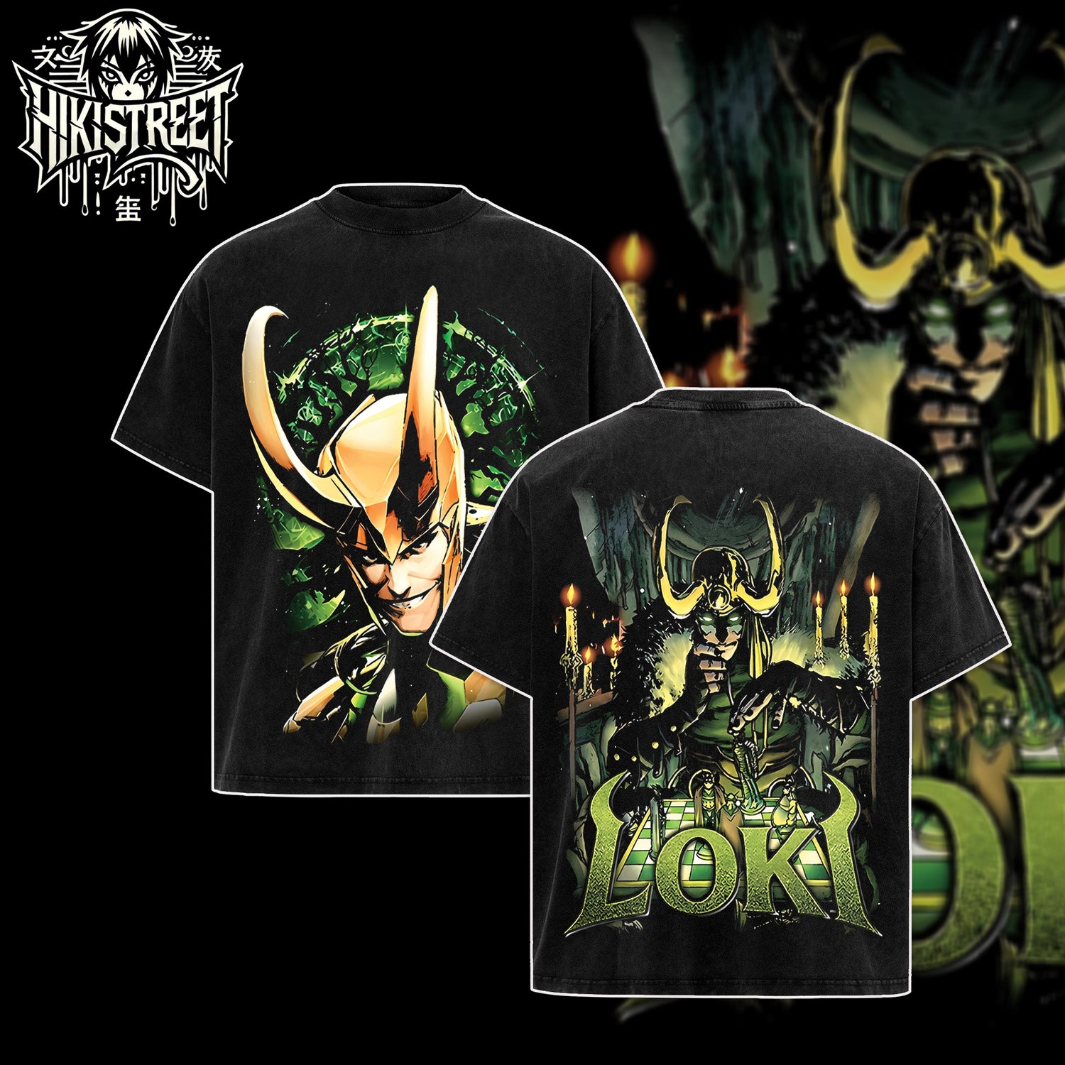 [HIKISTREET] Vintage Loki Acid Washed T-Shirt, MCU Merch, Comics Washed Oversized Tee, Aesthetic Comics Streetwear Gift