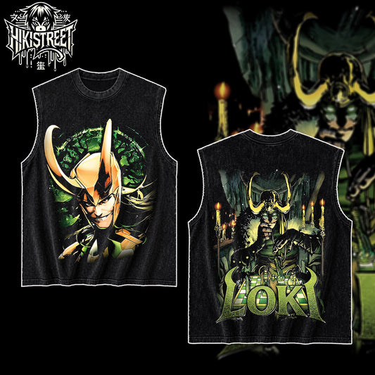 [HIKISTREET] Vintage Loki Acid Washed T-Shirt, MCU Merch, Comics Washed Oversized Tee, Aesthetic Comics Streetwear Gift