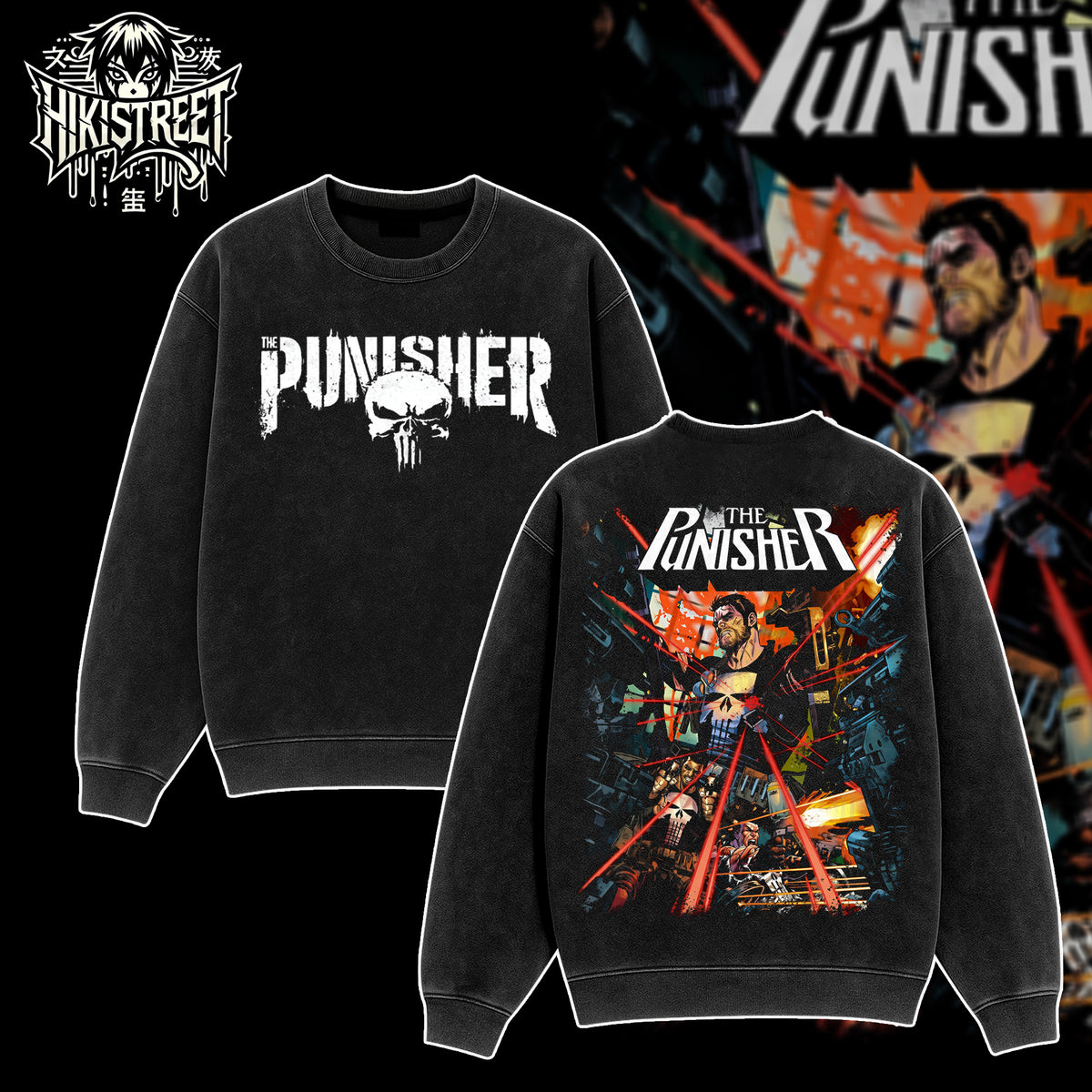 [HIKISTREET] Vintage The Punisher Acid Washed T-Shirt, MCU Merch, Comics Washed Oversized Tee, Aesthetic Comics Streetwear Gift