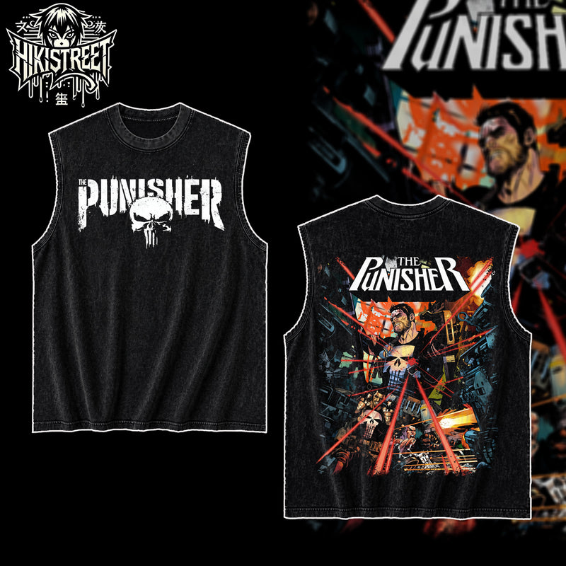 [HIKISTREET] Vintage The Punisher Acid Washed T-Shirt, MCU Merch, Comics Washed Oversized Tee, Aesthetic Comics Streetwear Gift