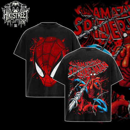 [HIKISTREET] Vintage The Amazing Spiderman V2 Acid Washed T-Shirt, MCU Merch, Comics Washed Oversized Tee, Aesthetic Comics Streetwear Gift