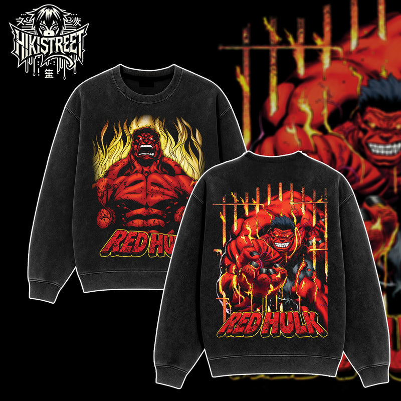 [HIKISTREET] Vintage The Red Hulk Acid Washed T-Shirt, MCU Merch, Comics Washed Oversized Tee, Aesthetic Comics Streetwear Gift