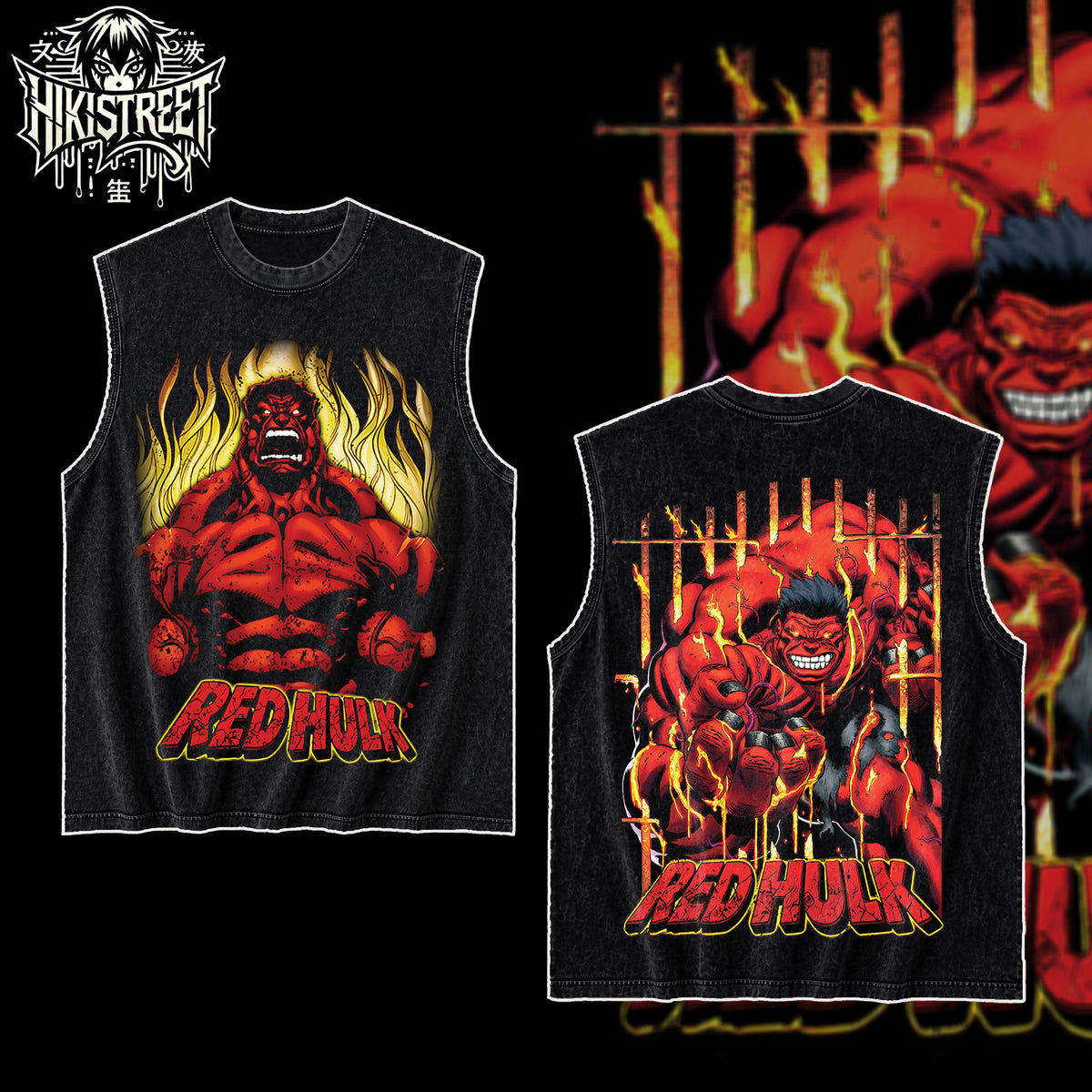 [HIKISTREET] Vintage The Red Hulk Acid Washed T-Shirt, MCU Merch, Comics Washed Oversized Tee, Aesthetic Comics Streetwear Gift