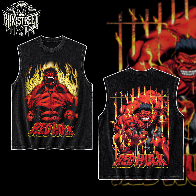 [HIKISTREET] Vintage The Red Hulk Acid Washed T-Shirt, MCU Merch, Comics Washed Oversized Tee, Aesthetic Comics Streetwear Gift
