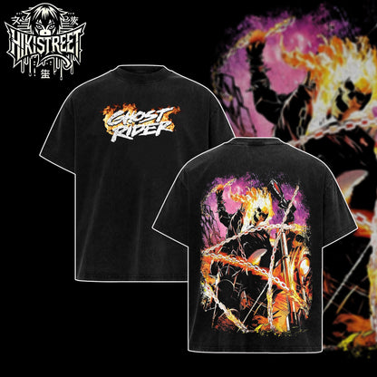 [HIKISTREET] Vintage Ghost Rider V2 Acid Washed T-Shirt, MCU Merch, Comics Washed Oversized Tee, Aesthetic Comics Streetwear Gift