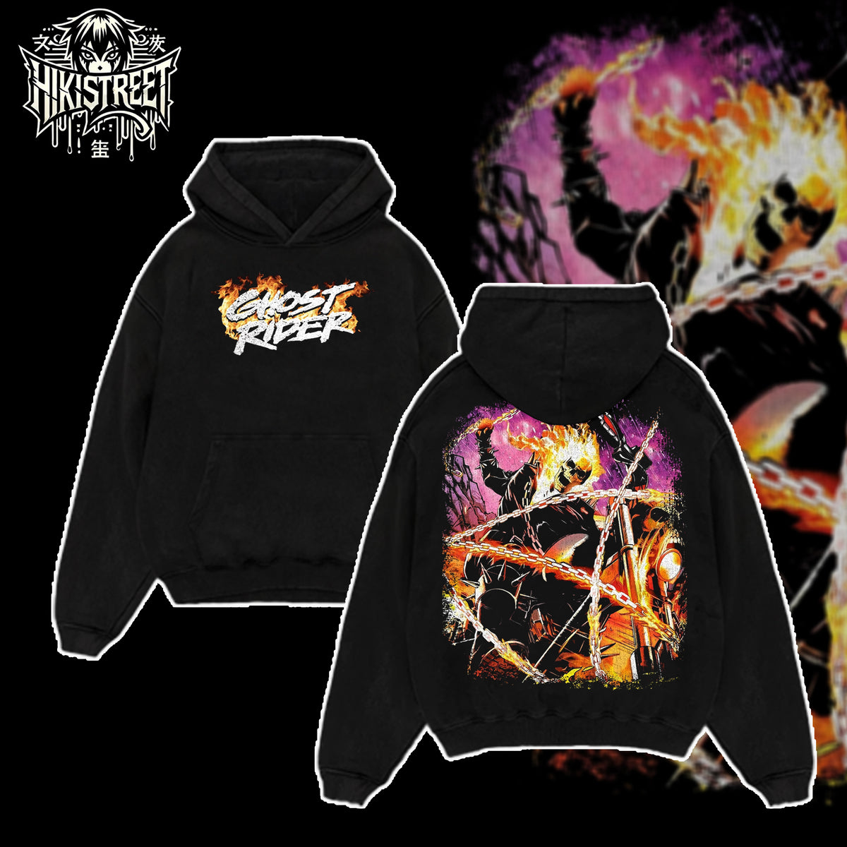 [HIKISTREET] Vintage Ghost Rider V2 Acid Washed T-Shirt, MCU Merch, Comics Washed Oversized Tee, Aesthetic Comics Streetwear Gift