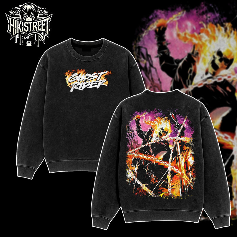 [HIKISTREET] Vintage Ghost Rider V2 Acid Washed T-Shirt, MCU Merch, Comics Washed Oversized Tee, Aesthetic Comics Streetwear Gift