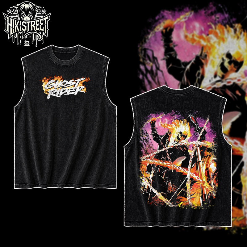 [HIKISTREET] Vintage Ghost Rider V2 Acid Washed T-Shirt, MCU Merch, Comics Washed Oversized Tee, Aesthetic Comics Streetwear Gift