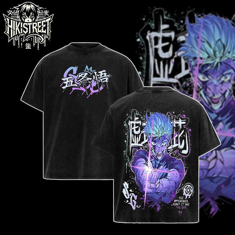 [HIKISTREET] Vintage The Honored One Gojo Acid Washed T-Shirt, Jujutsu Kaisen Merch, Anime Washed Oversized Tee, Aesthetic Anime Streetwear Gift