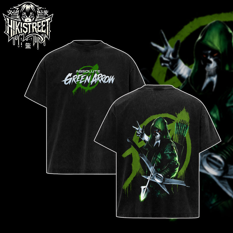 [HIKISTREET] Vintage Absolute Green Arrow Acid Washed T-Shirt, DC Merch, Comics Washed Oversized Tee, Aesthetic Comics Streetwear Gift