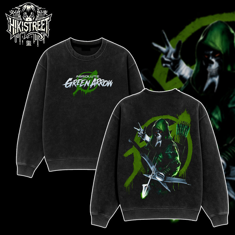 [HIKISTREET] Vintage Absolute Green Arrow Acid Washed T-Shirt, DC Merch, Comics Washed Oversized Tee, Aesthetic Comics Streetwear Gift