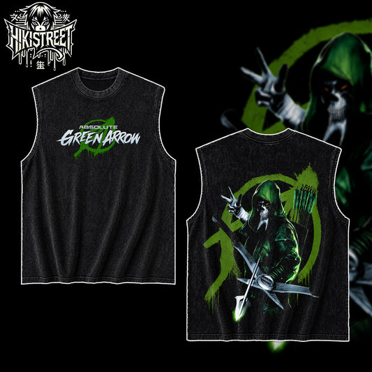 [HIKISTREET] Vintage Absolute Green Arrow Acid Washed T-Shirt, DC Merch, Comics Washed Oversized Tee, Aesthetic Comics Streetwear Gift