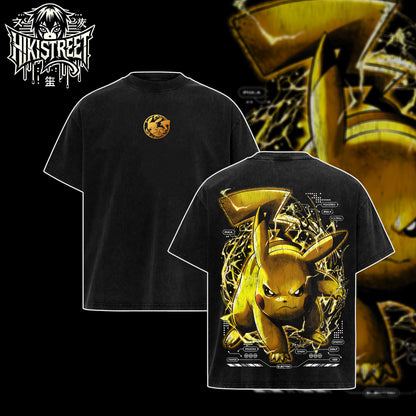 [HIKISTREET] Vintage Pikachu Acid Washed T-Shirt, Pokemon Merch, Anime Washed Oversized Tee, Aesthetic Anime Streetwear Gift