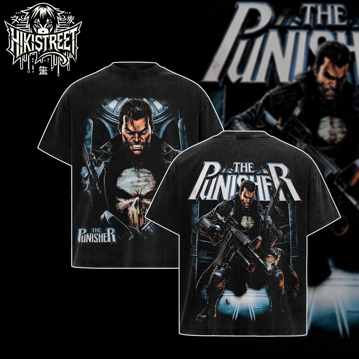 [HIKISTREET] Vintage The Punisher V2 Acid Washed T-Shirt, MCU Merch, Comics Washed Oversized Tee, Aesthetic Comics Streetwear Gift