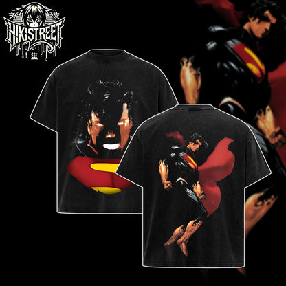 [HIKISTREET] Vintage Absolute Superman Acid Washed T-Shirt, DC Merch, Comics Washed Oversized Tee, Aesthetic Comics Streetwear Gift