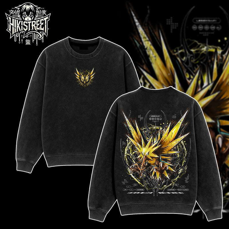 [HIKISTREET] Vintage Zapdos Acid Washed T-Shirt, Pokemon Merch, Anime Washed Oversized Tee, Aesthetic Anime Streetwear Gift