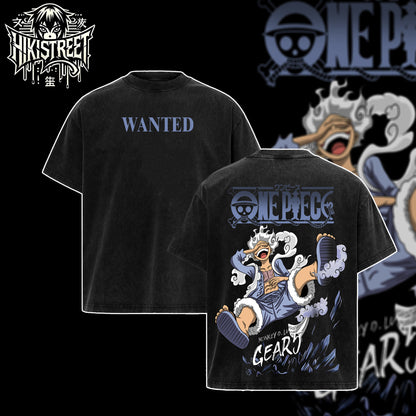 [HIKISTREET] Vintage Luffy Gear 5 Acid Washed T-Shirt, One Piece Merch, Anime Washed Oversized Tee, Aesthetic Anime Streetwear Gift