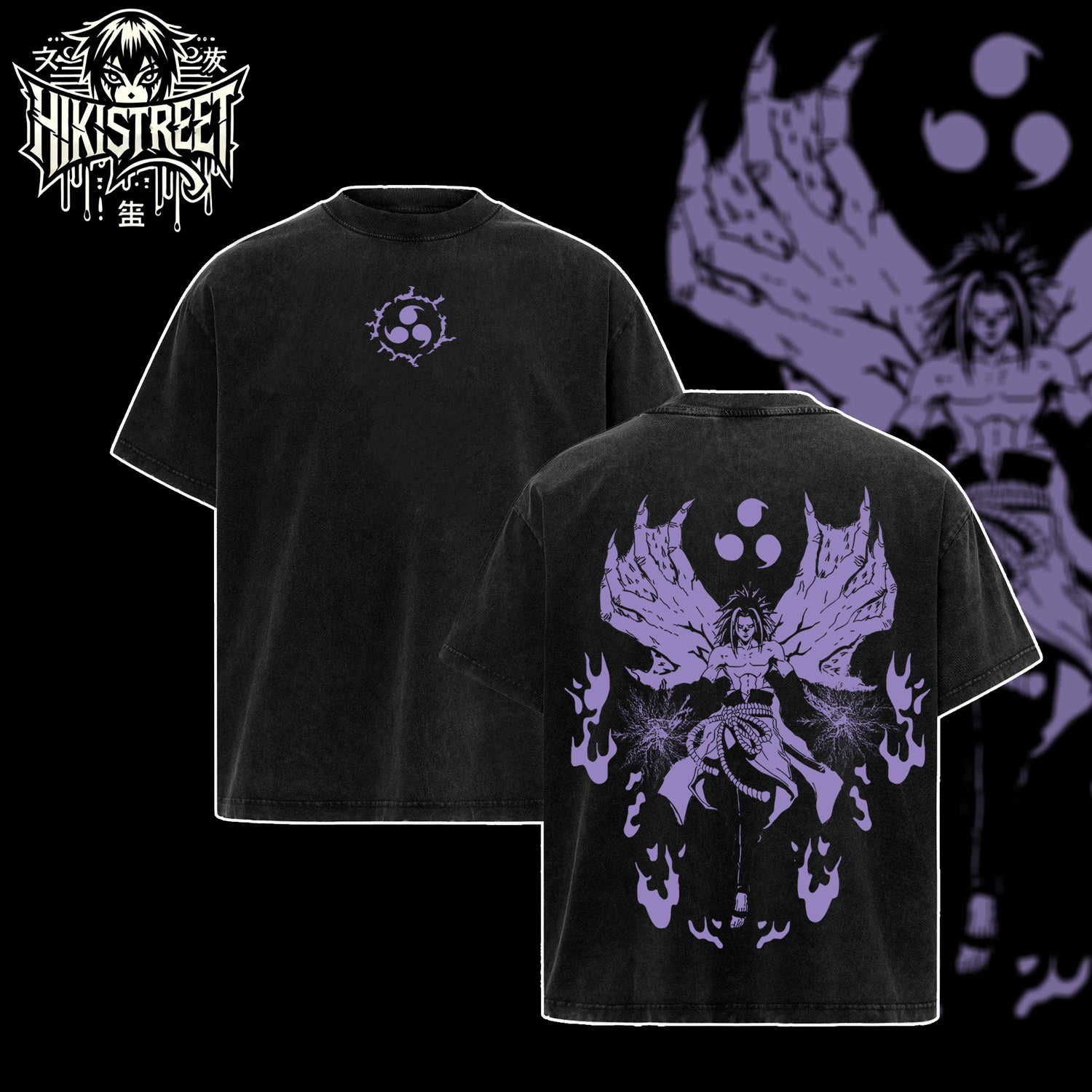 [HIKISTREET] Vintage Sasuke Demon Form Acid Washed T-Shirt, Naruto Merch, Anime Washed Oversized Tee, Aesthetic Anime Streetwear Gift