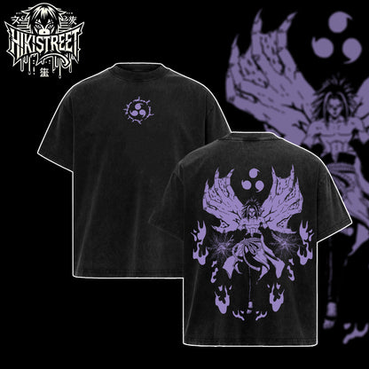 [HIKISTREET] Vintage Sasuke Demon Form Acid Washed T-Shirt, Naruto Merch, Anime Washed Oversized Tee, Aesthetic Anime Streetwear Gift