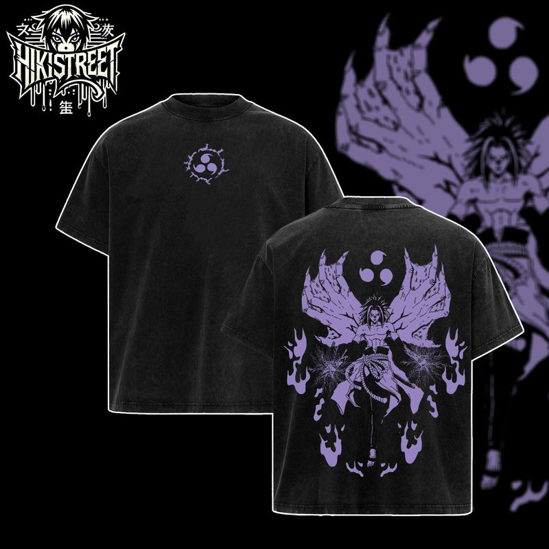 [HIKISTREET] Vintage Sasuke Demon Form Acid Washed T-Shirt, Naruto Merch, Anime Washed Oversized Tee, Aesthetic Anime Streetwear Gift