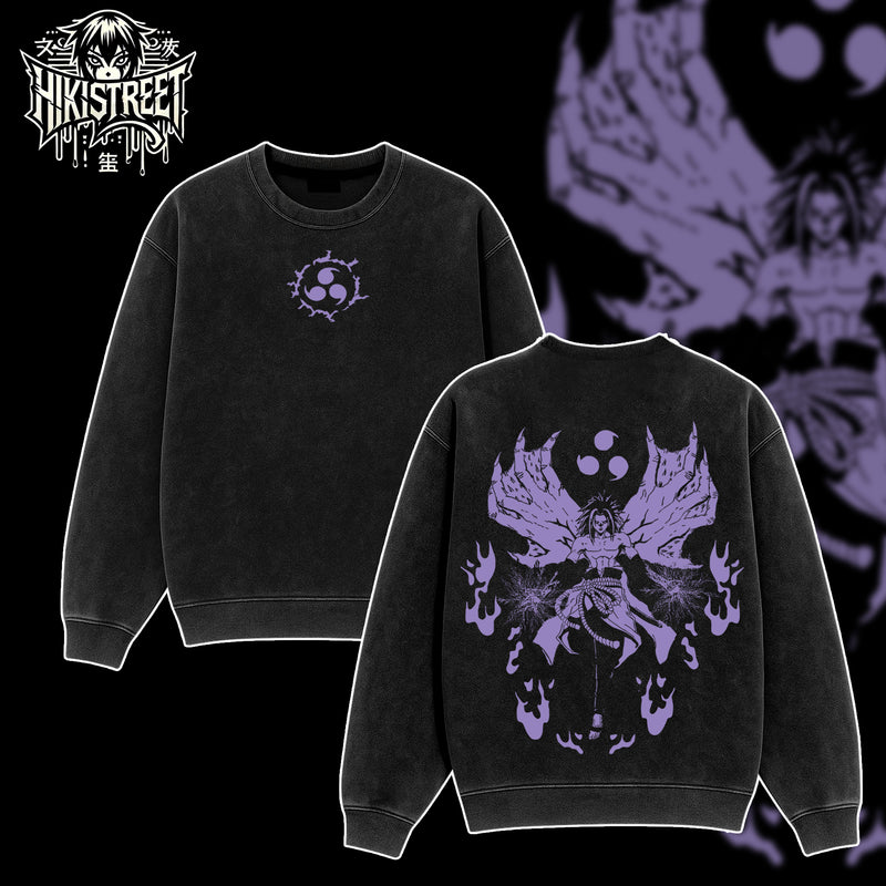 [HIKISTREET] Vintage Sasuke Demon Form Acid Washed T-Shirt, Naruto Merch, Anime Washed Oversized Tee, Aesthetic Anime Streetwear Gift