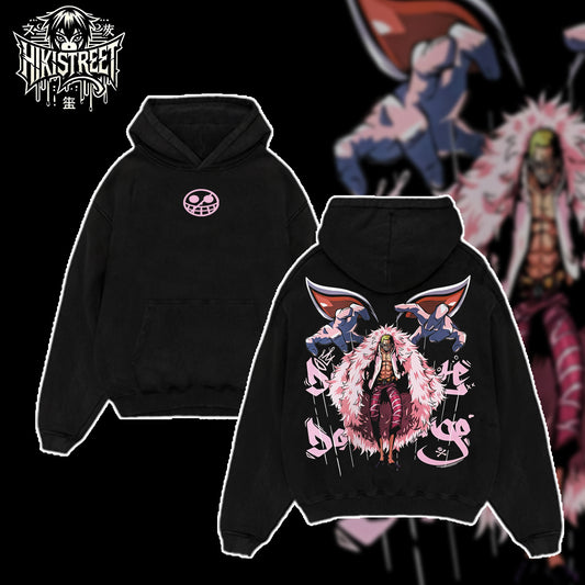 [HIKISTREET] Vintage Doflamingo Acid Washed T-Shirt, One Piece Merch, Anime Washed Oversized Tee, Aesthetic Anime Streetwear Gift
