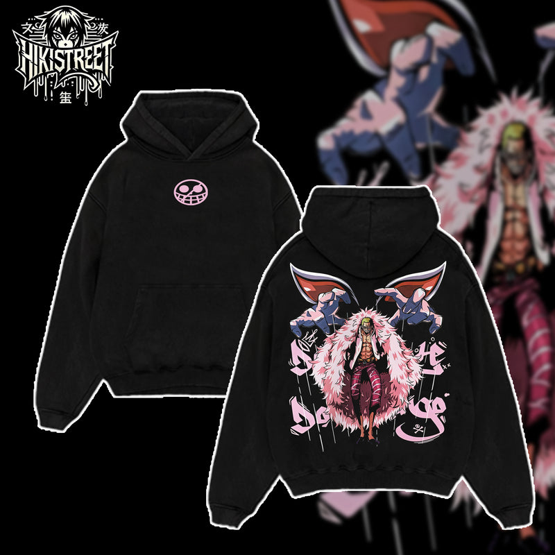 [HIKISTREET] Vintage Doflamingo Acid Washed T-Shirt, One Piece Merch, Anime Washed Oversized Tee, Aesthetic Anime Streetwear Gift