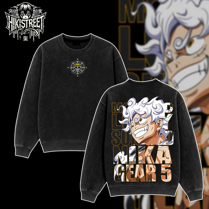 [HIKISTREET] Vintage Luffy Gear 5 V2 Acid Washed T-Shirt, One Piece Merch, Anime Washed Oversized Tee, Aesthetic Anime Streetwear Gift